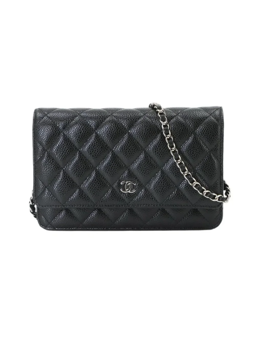 Chanel Quilted Classic Chain Wallet Caviar Leather Black Shoulder Bag